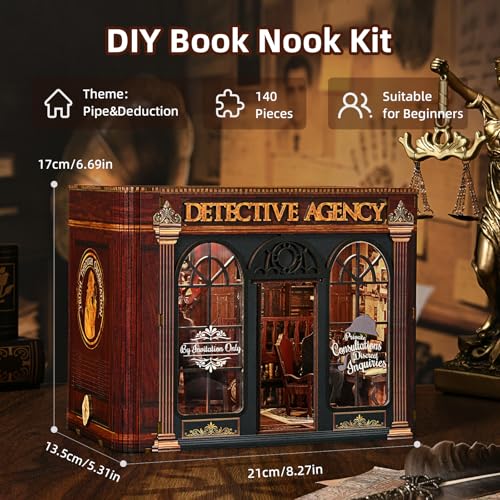 TOYQI Book Nook Kit for Adult, DIY Miniature Dollhouse Kit,Detective Agency - color: Detective Agency