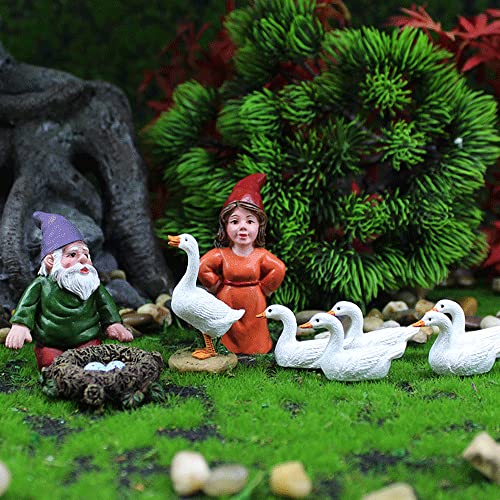 PEATOP Fairy Tale Garden Accessories, Miniature Gnome Statue and Large White Goose Statue 9 Pieces Set, Garden Gnome Statue for Planter Decoration, Home Decoration, Fairy Tale Garden