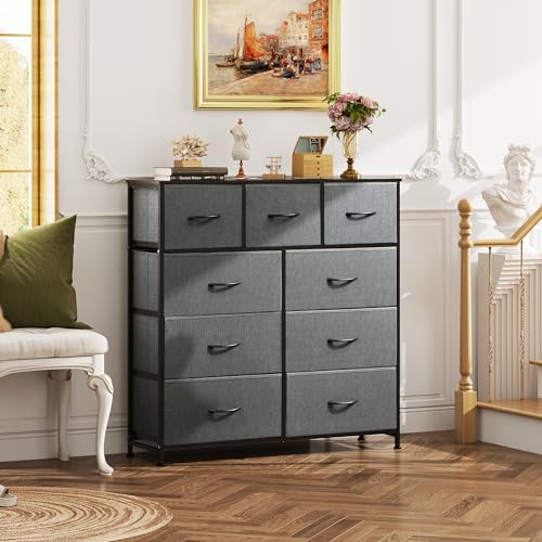 WLIVE Tall Dresser for Bedroom, 9 Drawer Chest of Drawers, Dark Grey - color: A-dark Grey