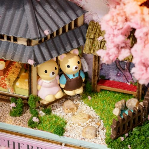 MAGQOO Miniature Dollhouse Kit Box Theater Kit Miniature Room Kit 3D DIY Wooden Doll House Kit with Furniture 1:100(Cherry Blossoms) - color: Cherry Bloosoms