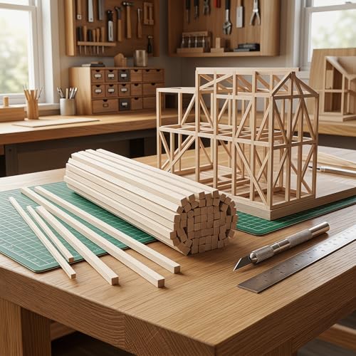 160 Pcs Balsa Wood Strips 1/8 x 1/8 x 12 Inch - size: 1/8 x 1/8 x 12 Inch