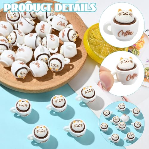 Stiesy Resin Coffee Cup Miniature Decorations 30Pcs, White Cup with Cute Cat Miniature Figurines Display for Barista Theme Shelf Display Kitchen Decor - color: Cup With Cat-30pcs