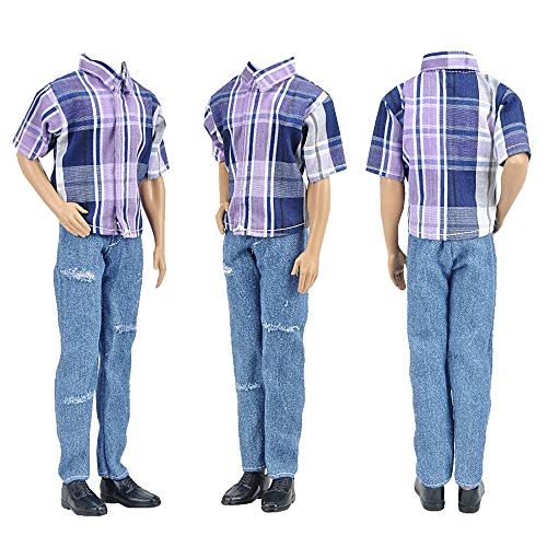 E-TING 3 Pack Plaid Casual Outfits with 3 Pairs Shoes for 12 Inch Dolls