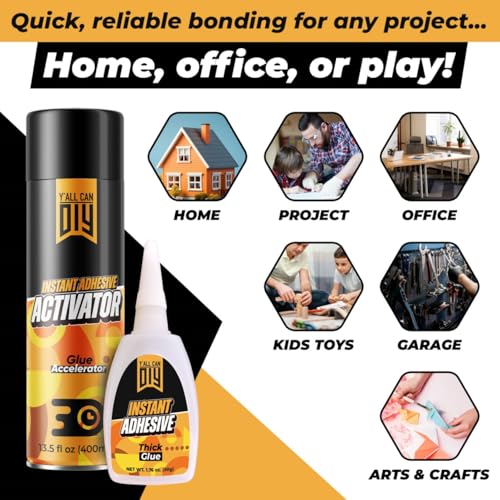 CA Glue with Activator (4 x 1.76 oz. + 2 x 13.5 fl oz.) - Industrial-Grade Cyanoacrylate Adhesive and Super Glue Accelerator for Woodworking, Crafts, DIY, and Repairs, Instant Glue Bond - size: 2 Pack