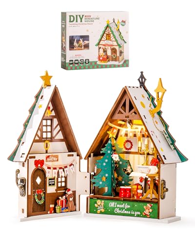 Rowood Miniature House Kit Christmas,Miniature Dollhouse Kits for Adults,Mini House Toy Building Kit,Craft Kits for Women on Christmas-Twinkling Christmas House