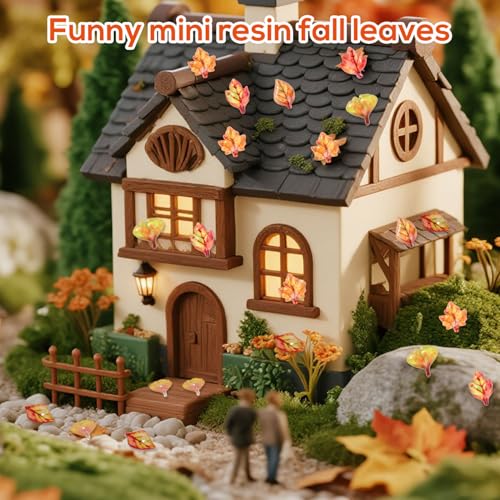 210pcs Mini Fall Leaves, 5 Styles Resin Funny Miniature Leaves for Crafts