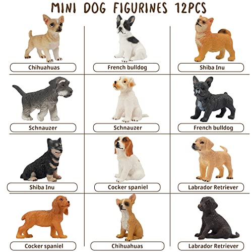 Toymany 12PCS Mini Dog Figurines – Realistic Hand-Painted Plastic Puppy Figures, Lifelike Animal Toy Set for Kids, Perfect Cake Toppers & Birthday for Boys Girls 3+ - style: A-Dogs