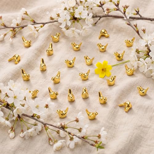 Sieral 150 Pcs Gold Mini Bird Figurines Miniature Resin Bird Statues - color: Gold