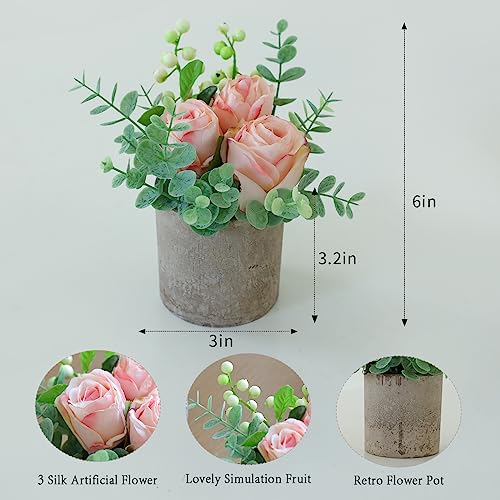 Artificial Burnt Pink Rose Potted Plant, Mini Faux Floral Decor - color: Burnt Pink
