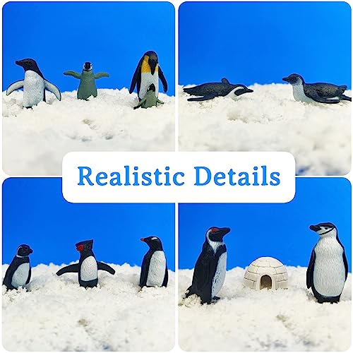 SCAHOW 11PCS Penguin Toys, Plastic Arctic Animal Penguin Figures for Kids, Realistic Polar Animals Penguin Figurines Set with Igloo Model, Cake Topper Winter Miniature Toys Decoration - style: 11PCS