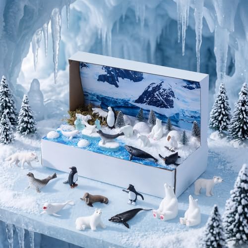 48 Pcs Arctic Animal Diorama Kit Habitat Project Box Set - color: Polar