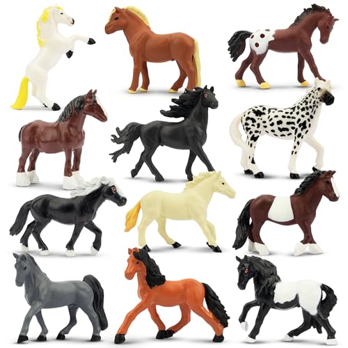 Toymany 12PCS 2-3" Tiny Horse Figurines Toy Set, Plastic Pony Small Foal Figures, Birthday Gift Cupcake Horse Cake Topper for Kids Toddlers - style: C-Horses
