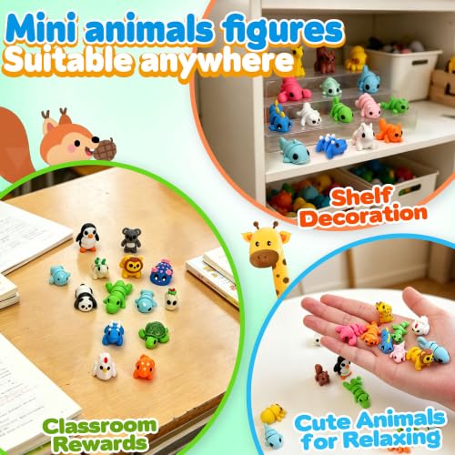 60Pcs 3D Printed Animals Set for Kids, Mini Little Animals Figures for Party Favors Gifts Pocket Fidget Toys Bulk, Goodie Bag Stuffers Classroom Birthdays Rewards for Toddlers Desk Office Pet Decor - color: Colorful 60pc