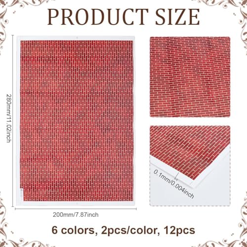PH PandaHall 12PCS Miniature Dollhouse Wallpaper, Miniatures Floor Paper Self-Adhesive Paper Wall Sticker Gloss Card Sheet Effect Wallpaper for Model Dollhouse Accessories Decorations, 7.87x11inch