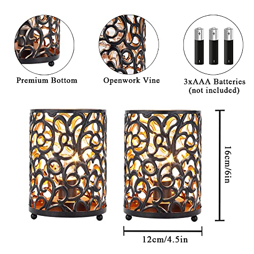 JHY DESIGN Set of 2 Battery Operated Lamps 6.5''H Metal Table Lamp Vintage Cordless Lights with 6-Hours Timer Fairy Lights for Home Decor Living Room Bedroom Wedding Indoor Outdoor(Black)