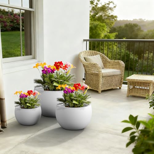 Kante Set of 3 White Concrete Bowl Planters 20" 15.7" 11.8" Dia - color: Pure White, size: 19.9"D + 15.7"D + 11.8"D