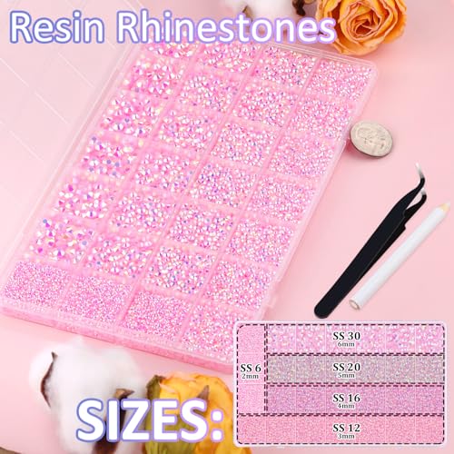 30000Pcs Resin Rhinestones for Bedazzling with Tweezers, Light Pink AB Rhinestones for Crafting with B7000 Jewelry Glue for DIY Crafts Clothing Tumblers Shoes Fabric Nail Art - color: Light Pink AB, size: X-Large Pack + 1Pc Glue