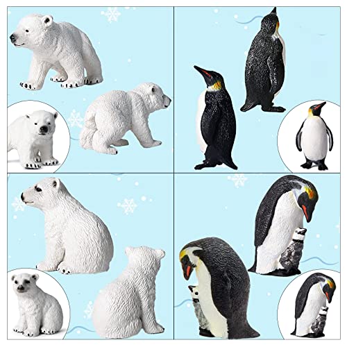 EOIVSH 12PCS Plastic Polar Animals Toy Figures, Realistic Arctic Animal Figurines for Kids, Education Sea Creature Toys Set with Polar Bear Family Emperor Penguin Family Arctic Fox Wolf - style: 12 PCS