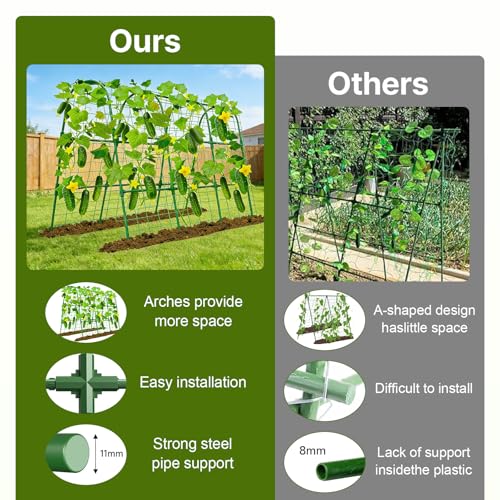 Cucumber Trellis for Raised Bed, U-Shape Garden Trellis 47.2" Tall, Heavy Duty Metal Arch Trellis for Climbing Vegetables, Rustproof Plant Support for Tomato Pea Bean (Upgraded Connector)