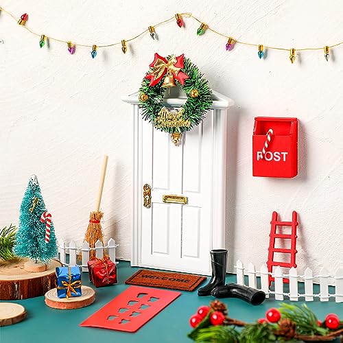 Hungdao 20 Pcs Christmas Fairy Door Wooden Miniature Decor, White - color: White
