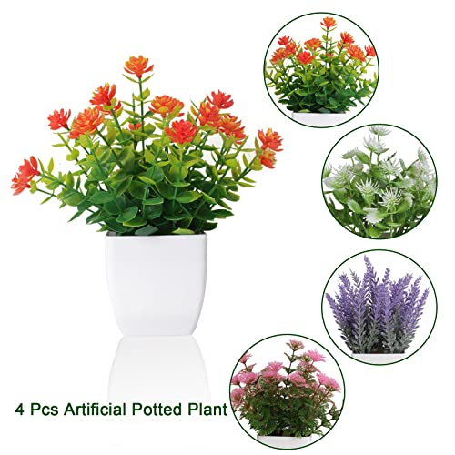 Yoratee Artificial Potted Flowers 4PCS Fake Small Plant in Pot Mini Faux Plant Door House Office Tabletop Kitchen Colorful Greenery Decor - color: A-colorful-4pcs