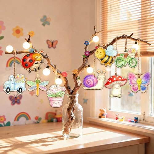 80PCS Unfinished Ornament Wood Crafts, Painting Blank Wooden Cutouts - color: Spring