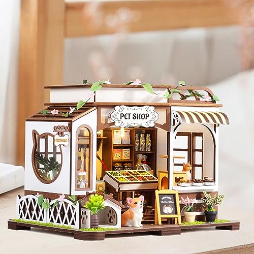 GuDoQi DIY Miniature House Kits, DIY Miniature Dollhouse Kit with Furniture, Tiny House Kits 1:24 Scale, Creative DIY Crafts for Adults, Christmas Day Birthday Gifts, Pet Shop - color: Pet Shop