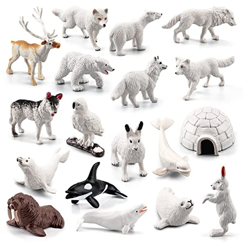 EOIVSH 18PCS Arctic Animal Figures, Realistic Polar Animal Toys Figurines for Kids Toddlers, Plastic Ocean Sea Creatures Figures with Arctic Fox Wolf Snowy Owl Polar Bear Reindeer Bluga Whale - style: 18 PCS