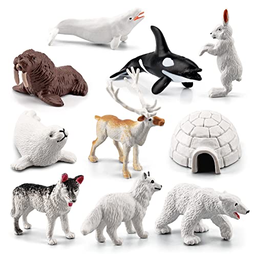 10 PCS Arctic Animals Figures, Polar Animals Figurines for Diorama School Project, Arctic Tundra Animal Toys Set with Polar Bear Deer Arcitc Fox Wolf - style: 10PCS