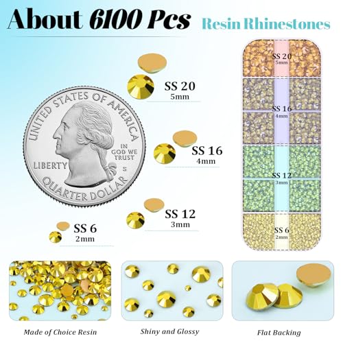 6100Pcs Resin Rhinestones for Crafting with 2Pcs 10ml B7000 Jewelry Glue, 1 Box Flatback Crystals Diamond (Bright Gold) for Bedazzling Crafts DIY Nail Art，Non Hotfix Gems for Clothing Shoes Tumblers - color: Bright Gold, size: 1 Small Pack + 2Pc Glue