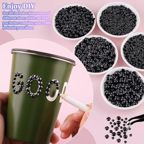 30000Pcs Resin Rhinestones for Bedazzling with Tweezers, Black Rhinestones for Crafting with B7000 Jewelry Glue for DIY Crafts Clothing Tumblers Shoes Fabric Nail Art - color: Black, size: X-Large Pack + 1Pc Glue