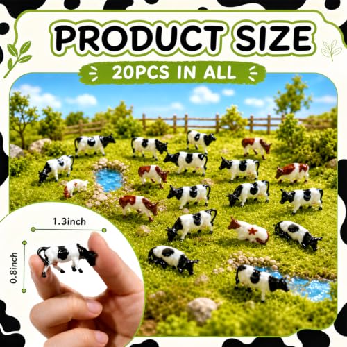 Hiawbon Mini Colorful Cattle Model 1:87 20 Pcs Miniature Cows