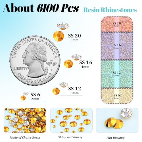 6100Pcs Resin Rhinestones for Crafting with 2Pcs 10ml B7000 Jewelry Glue, 1 Box Flatback Crystals Diamond (Gold) for Bedazzling Crafts DIY Nail Art Non Hotfix Gems for Clothing Shoes Tumblers - color: Gold, size: 1 Small Pack + 2Pc Glue