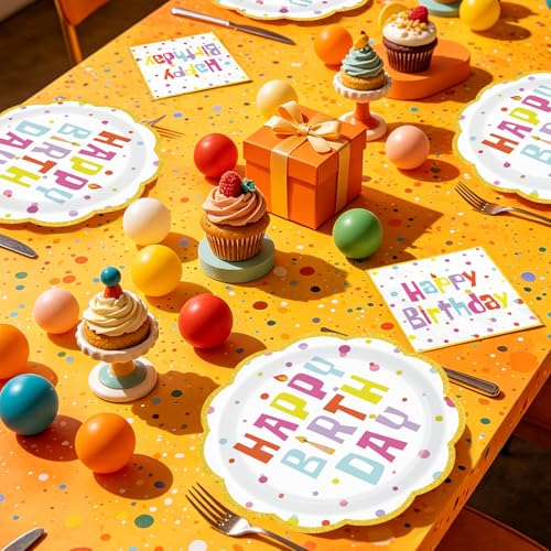 100Pcs Happy Birthday Colorful Polka Dots Party Supplies Serve 50 - style: Confetti Birthday Plates