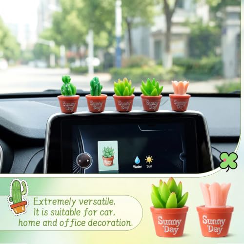 Ripeng Set of 8 Car Dashboard Decorations Mini Artificial Succulent Car Accessories for Women Miniature Pottery Planter Vehicle Interior Decor with Double Sided Tape for Rearview Mirror Dashboard - style: Vibrant