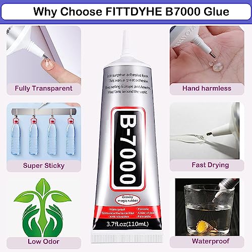 B7000 Adhesive Rhinestones Glue for Crafts, 2PCS 110ml / 3.7 fl oz with 5 Dotting Pen Tool, Wax Pencil and Tweezer, Jewelry Glue for DIY Craft, Makeup, Shoes, Jewelry Making, Nail Art - color: 2 PCS × 110ml Each