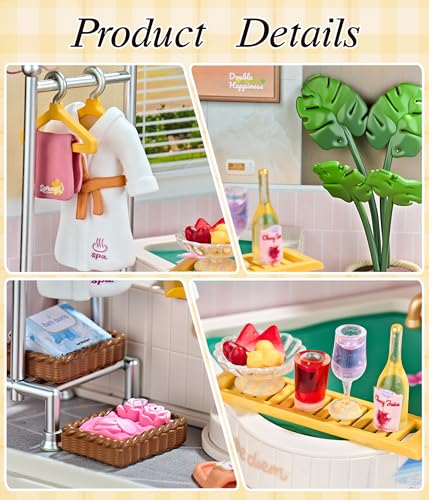 Japanese Hot Spring Bathroom Super Miniature House Kit - DIY Plastic 3D Model Building Set for Teens, Build Your Own Spa Bathroom with Dustproof Case, Creative Craft Gift for Girls Women - color: Hot Spring, size: Small