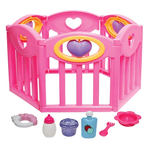 JC Toys Baby Doll Play Pen Gift Set for Keeps Playtime!|Fits Dolls up to 17" | Adjusts to Different Shapes | Play Accessories| Ages 2+, Pink - color: Pink Play Pen Set