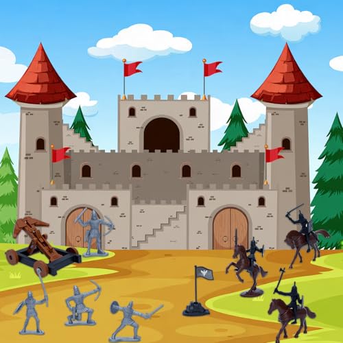 ONEST 42 Pieces Mini Medieval Knights Soldier Army Figures Horses and Soldiers Figurines Cupcake Topper Party Table Decorations - style: 42 Pieces