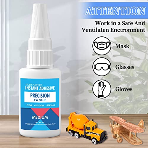 Medium CA Glue Adhesive for Metal and Stones - Quick Dry Model Adhesive With Precision Microtips Applicators for Jewelry Making, Repairing Ceramic, Hobby Crafts