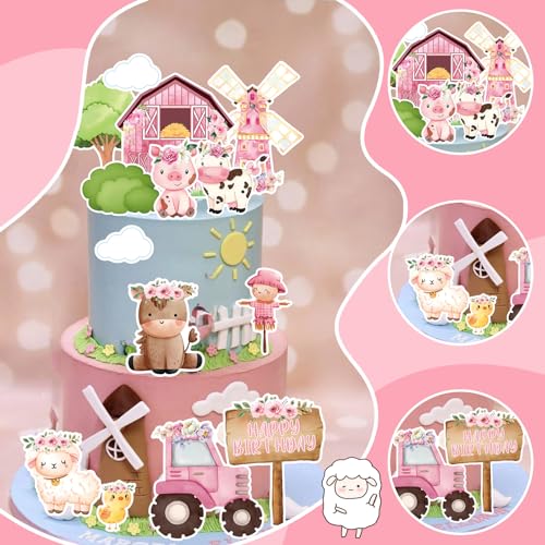 MEMOVAN Pink Farm Cake Toppers Farm Animal Cake Decor Farm Cupcake Toppers - color: Pink