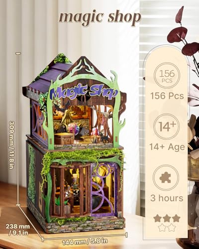 Book Nook Kit, 3D Wooden Puzzle for Adult, DIY Miniature House Kit for Adult, Booknook with LED Light, Gifts for Family, Friend and Book Lovers, Bookshelf Decor(Magic Shop) - color: Magic Shop