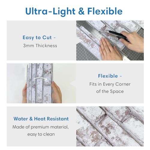 COMSTICKC 3D Peel and Stick Faux Brick Wall Panels for Quick DIY Wall Decor - color: Gray White-1