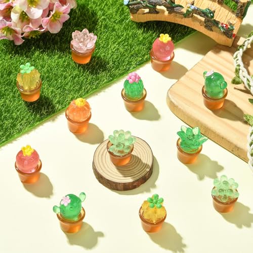 Stiesy Mini Cactus Decor Set 40Pcs, Transparent Resin Cactus Plant Miniature Figurines Display for Home Office Dollhouse Micro Landscape Desktop Decorations,8 Styles - color: Cactus-8 Styles-40pcs