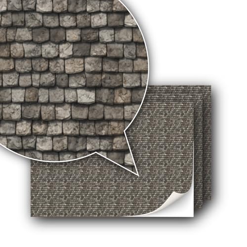 3 Sheets Self-Adhesive Decorative Film Roof Tiles for Model Making in Scale 1:87 Scale H0 (UK: 3.5 mm Scale) (Roof Shingles Stone) - color: Roof Shingles Stone