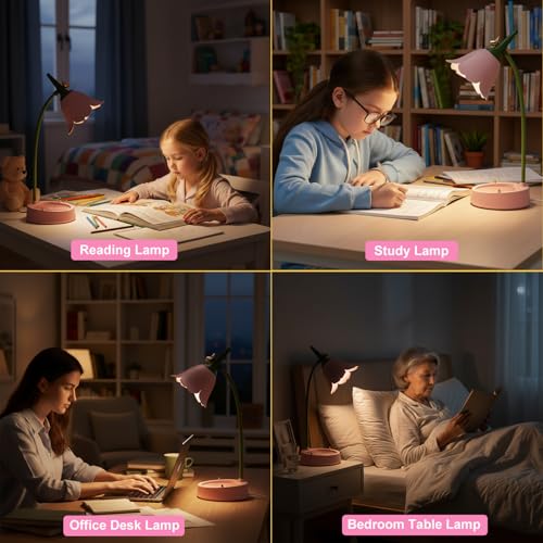 magical JD LED Desk Lamp Cordless Table Light Adjustable Gooseneck Dimmable Touch Rechargeable Battery Eye-Caring Night Light for Kids,Mini Cute Lamp for College Dorm Bedroom Reading - color: Pink