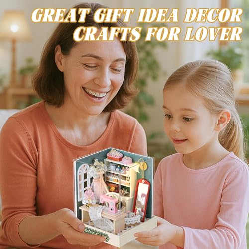 Kisoy Dollhouse Miniature with Furniture Kit, DIY 3D Wooden DIY House Kit with Dust Cover,Handmade Tiny House Toys for Teens Adults Gift (Beatific Atelier) - color: Beatific Atelier