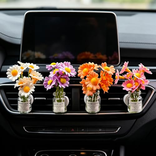 Set of 4 Cute Flower Bouquet Car Air Freshener Vent Clips, Mini Artificial Flowers for Car Air Vent Decoration, Auto Interior Dashboard Ornament Accessories (Daisy) - color: Daisy