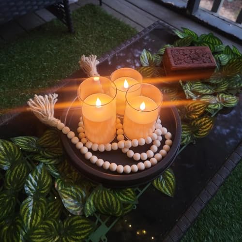 NICEME Acrylic Flickering Flameless Candles with Remote Timer, 5pcs Ivory Unbreakable Acrylic Battery Operated LED Candles with Flickering Flame for Romantic Ambience Home Decor, D3” xH4” 4” 5” 5” 6” - color: Ivory + Clear Acrylic, size: D 3”×H 4”4”5”5”6”