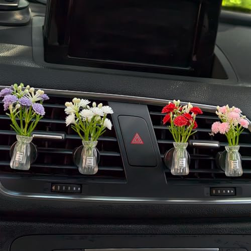 Set of 4 Cute Flower Bouquet Car Air Freshener Vent Clips, Mini Artificial Flowers for Car Air Vent Decoration, Auto Interior Dashboard Ornament Accessories (Gypsophila 01#) - color: Gypsophila 01#